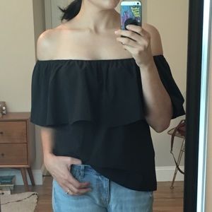 Black Cold Shoulder Summer Ruffle Top Blouse